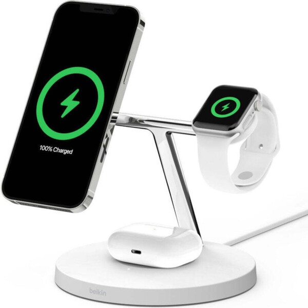 Belkin BOOST CHARGE PRO Drahtloses 3-in-1-Ladegerät mit MagSafe Weiß