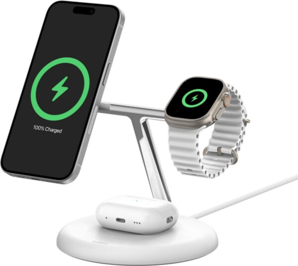 Belkin BOOST CHARGE PRO Drahtloses 3-in-1-Ladegerät mit MagSafe Weiß, Bild 5