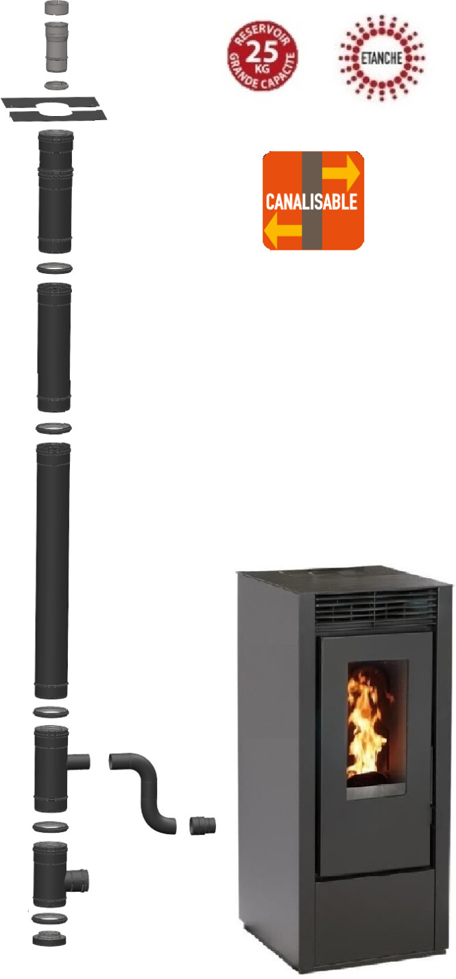 Interstoves Marina 14 kW étanche canalisable avec kit 100/150 WiFi noir