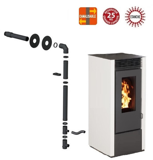 Interstoves Marina 14 kW étanche canalisable  avec kit conduit sortie ventouse, option WiFi, blanc