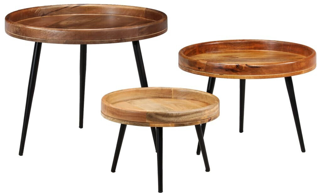 vidaXL Ensemble de tables en bois de manguier (3 pièces)