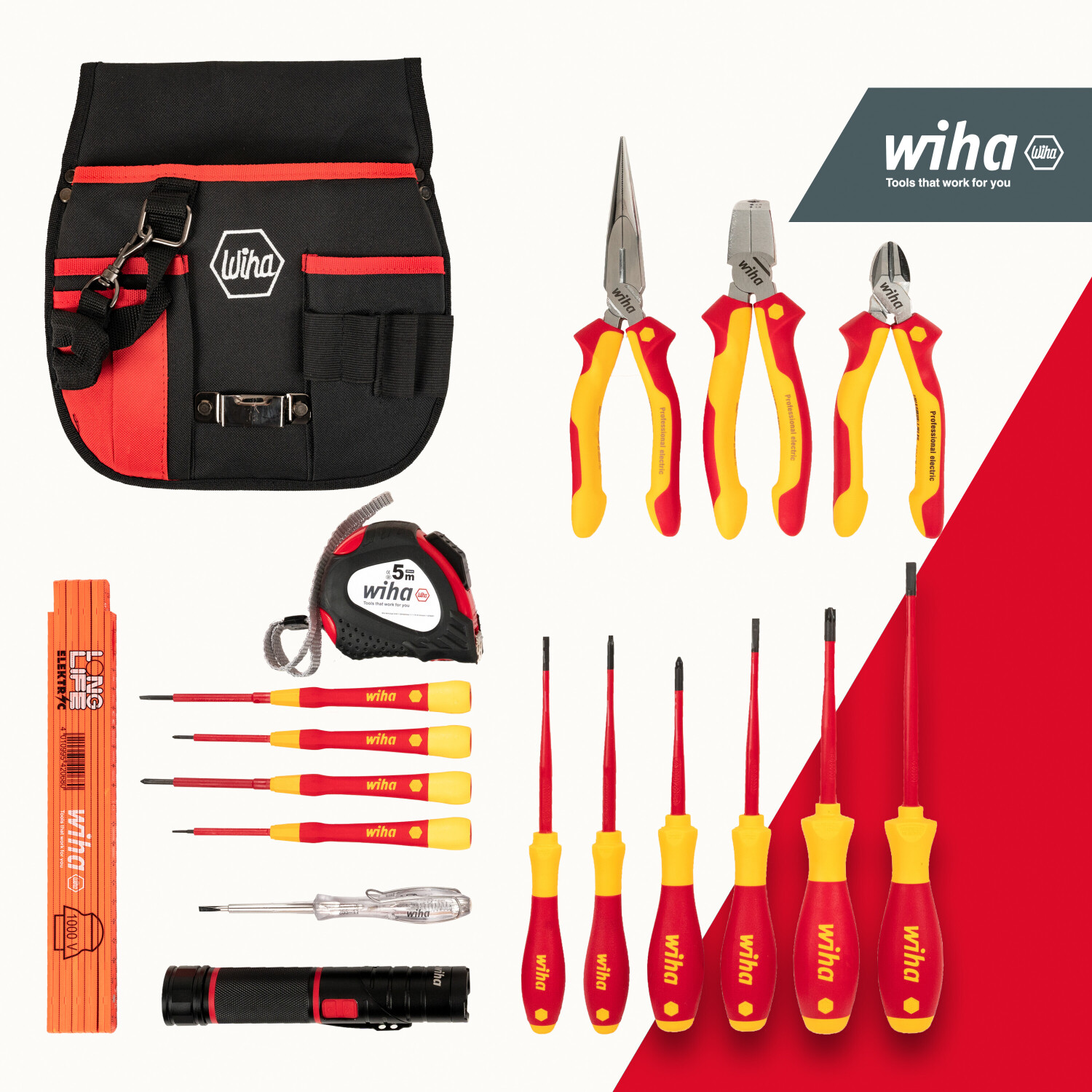 Sacoche à outils équipée Wiha 44574 pour électricien 18 pièces (l x H x P)  250 x 280 x 80 mm