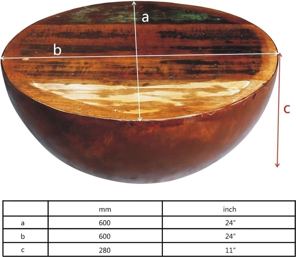 vidaXL Table basse forme bol en bois recyclé