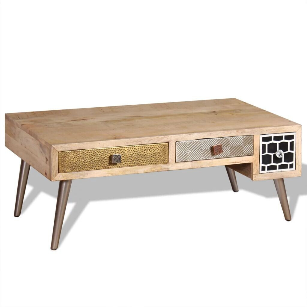 vidaXL Table basse avec tiroirs en bois de manguier 105 x 55 cm