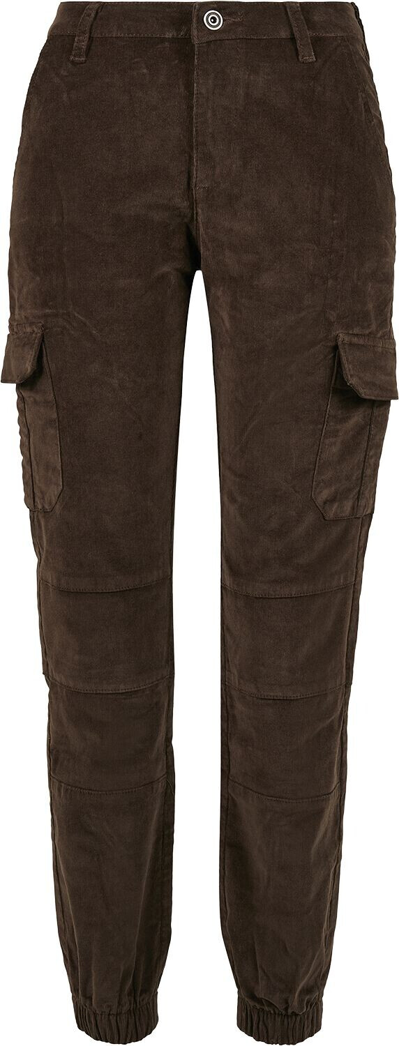 Urban Classics Ladies High Waist Cargo Corduroy Pants dark olive