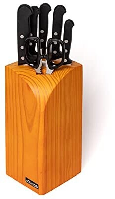 ARCOS Messerblock Set 6-teilig – Edelstahlklingen Mit Ergonomischen POM-Griffen, Inkl. Kiefernholzblock, Serie Universal
