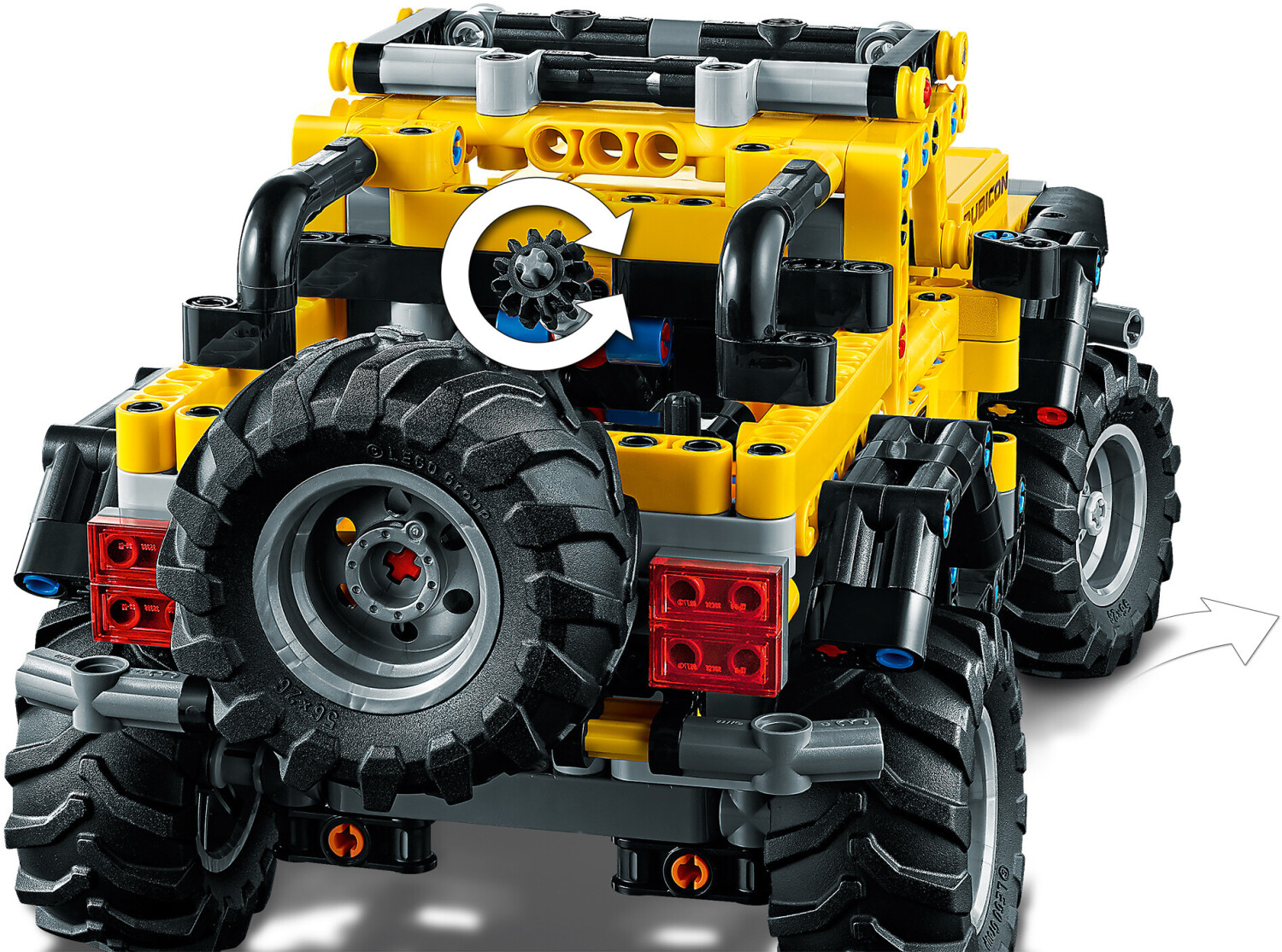 Ein lego-jeep mit farbenfrohem design auf der vorderseite