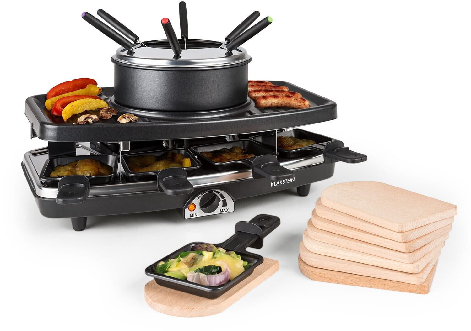 Klarstein Entrecote Raclettegrill Naturstein Fondue mit Pfännchen
