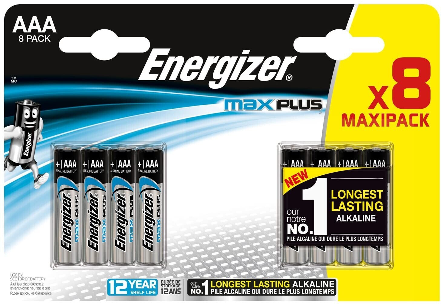 Energizer E301322500 Max Plus Micro AAA Batteries Pack of 8 Chrome