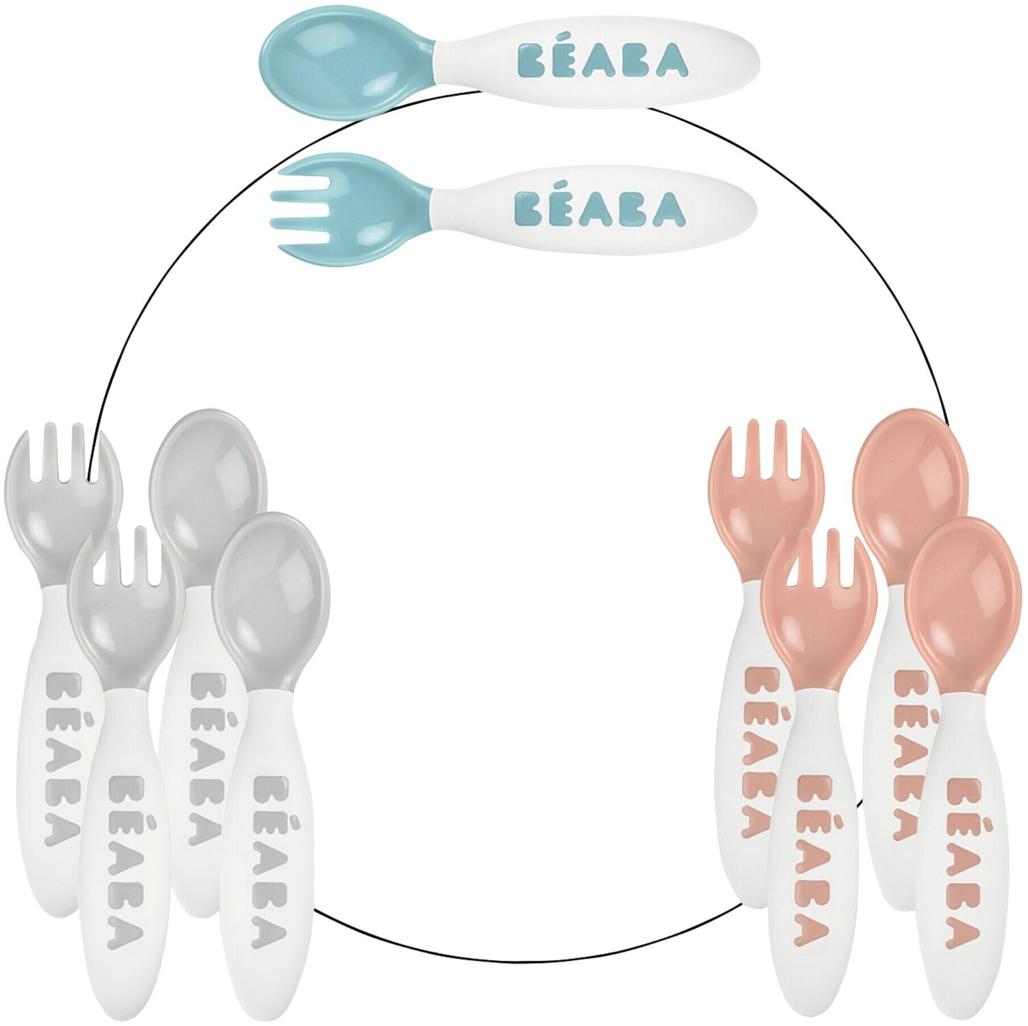 Beaba Lot de 6 cuillères ergonomiques & fourchettes Blue/Pink