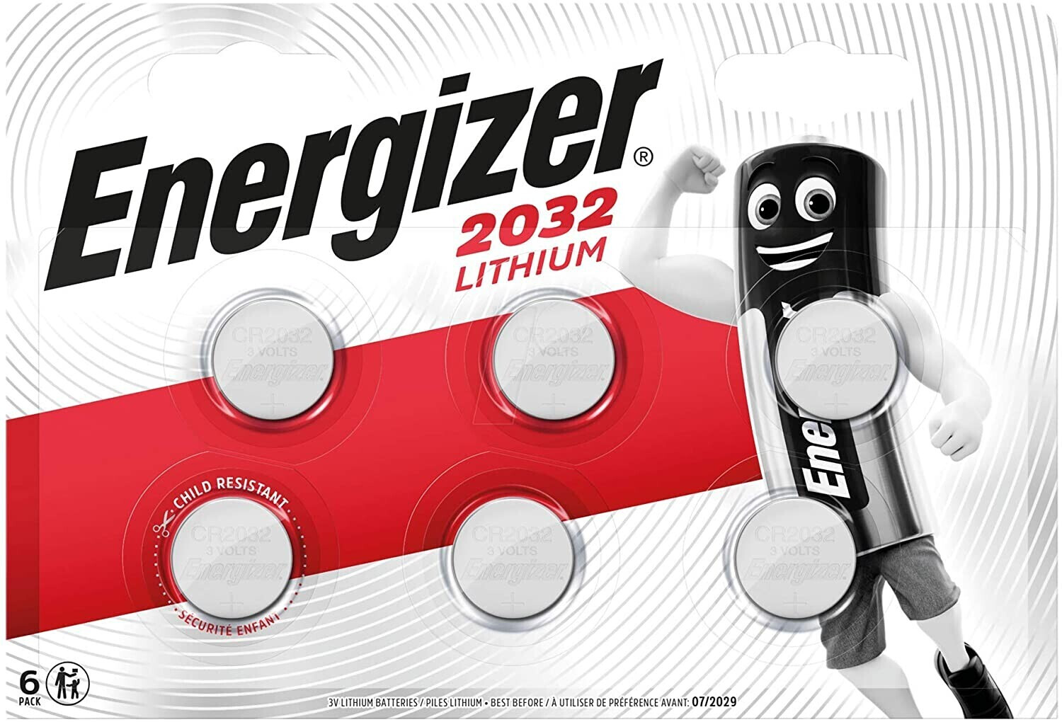 Energizer CR2032 Lithium Batteries, 3 V, 6 Pieces