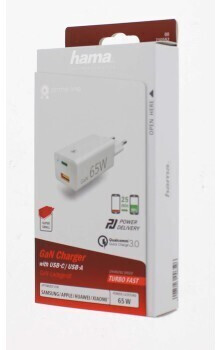 Hama Ladegerät GaN, USB-C Power Delivery (PD) + USB-A QC3.0, 65W