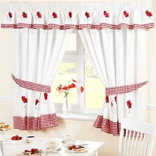 Alan Symonds Embroidered Poppies Kitchen Curtains
