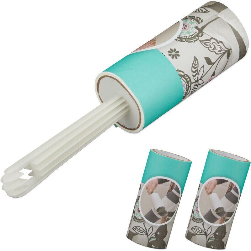 Relaxdays Lint roller with 2 spare rollers, lint roller clothing, against lint & hair, lint remover, 105 sheets, white