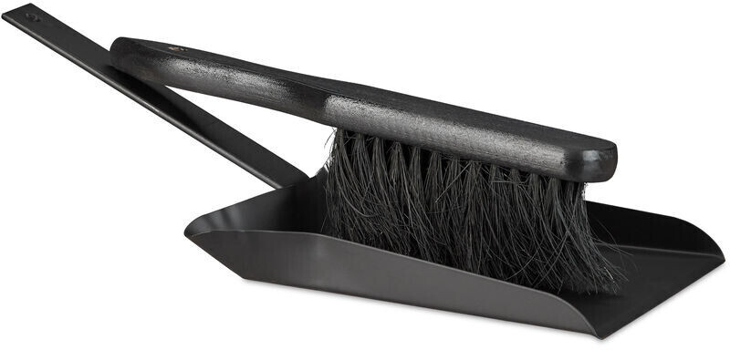 Relaxdays Sweeping set, 37 cm, steel, sweeping set with hand brush, hand shovel with perforation, outdoor and indoor, black