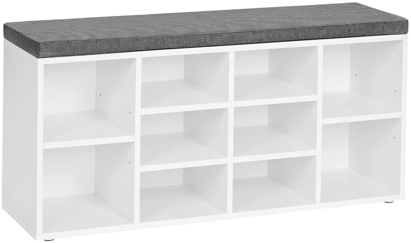 VASAGLE Banc à Chaussures, Étagère à Chaussures, Meuble de Rangement, 10  Compartiments, avec Coussin, pour Entrée, 104 x 30 x 48 cm, Blanc par  SONGMICS LHS10WT