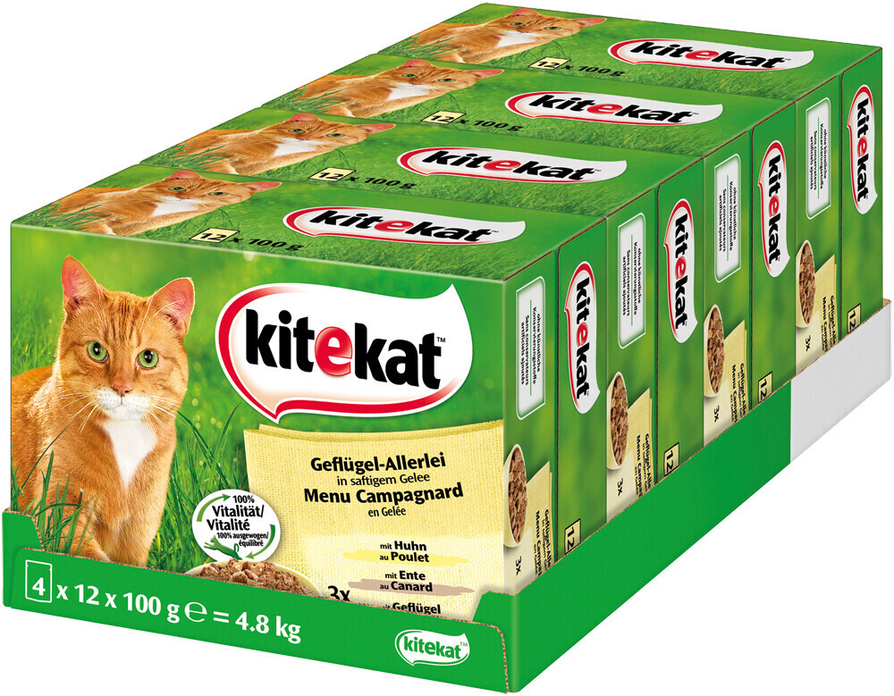 KITEKAT Portionsbeutel Multipack Markt-Mix – 12x85 G, Mit Rind, Huhn & Lachs In Gelee, Ohne Künstliche Konservierungsstoffe