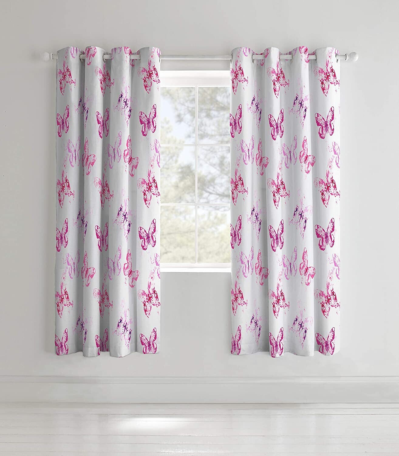 Catherine Lansfield Butterly Easy Care Kid's Curtains, Pink
