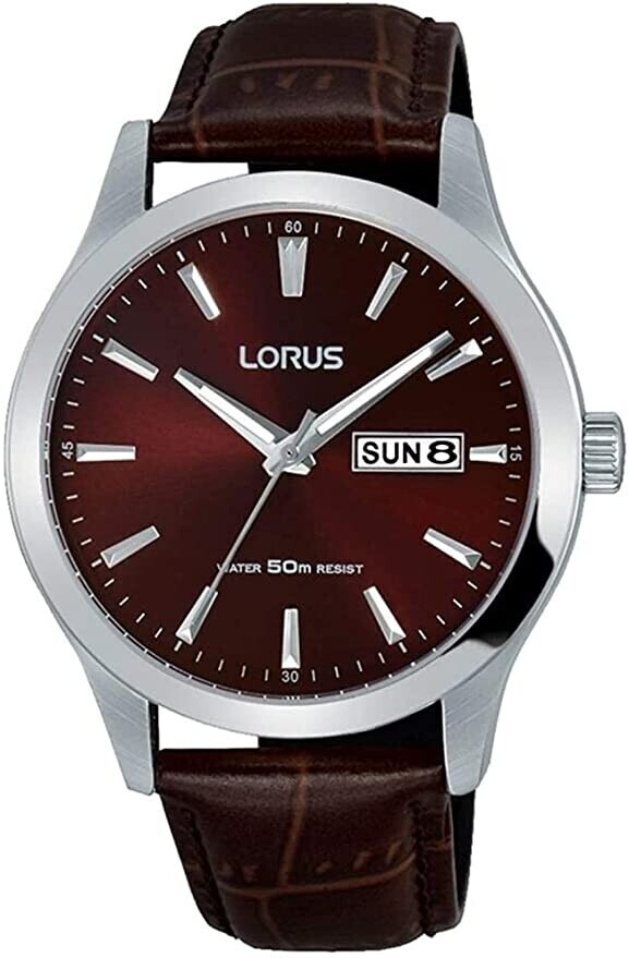 Lorus Men's Date Dial Leather Strap Dress Watch RXN31DX9 brown