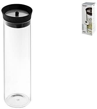 H+H Minimum jug with lid, 1 liter, glass, black / transparent, 8.5 x 8.5 x 28 cm