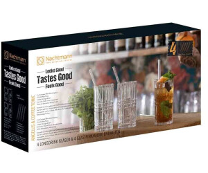 Nachtmann Tastes Good 4 Longdrinkgläser + 4 Trinkhalme + Reinigungsbürste