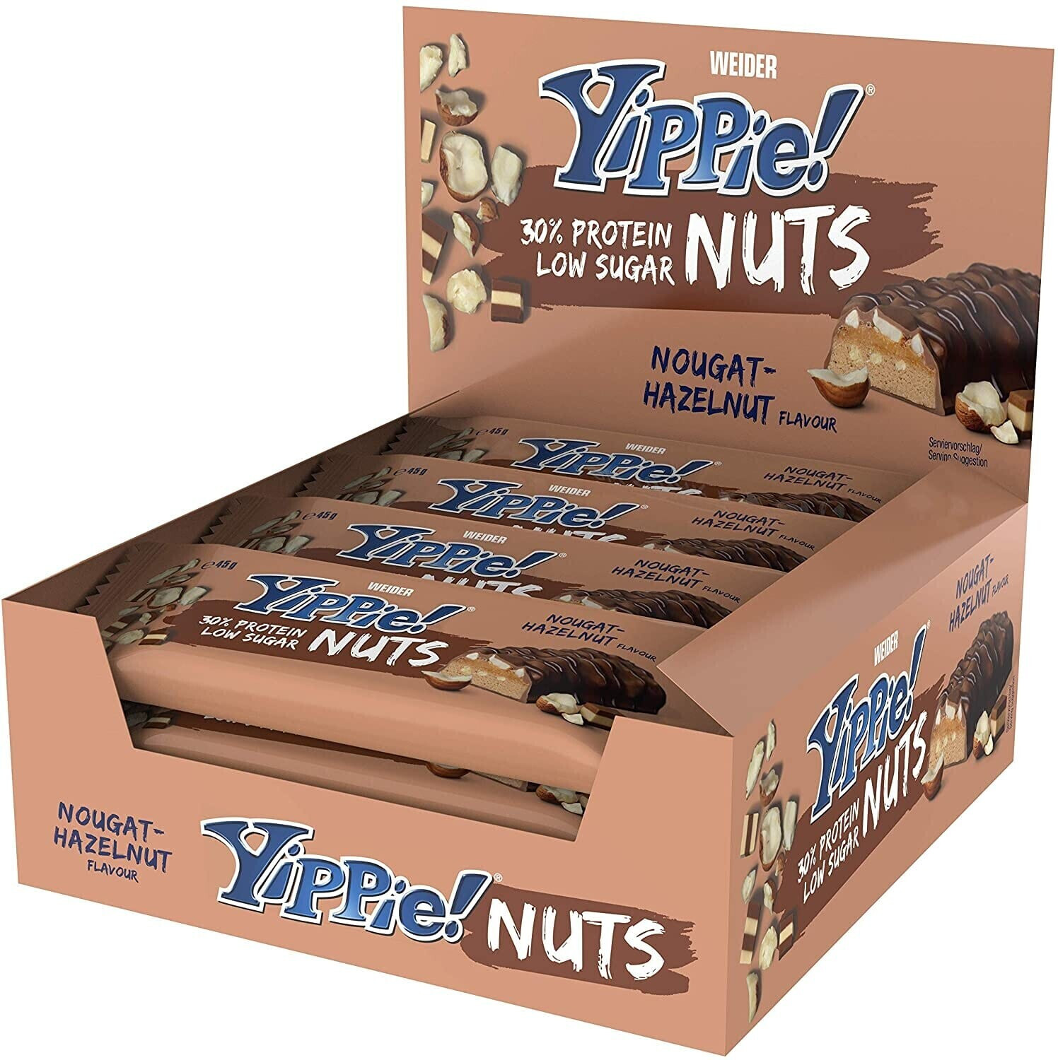 Weider YIPPIE Nuts Bar Go Nuts 12x45g Nougat Hazelnut