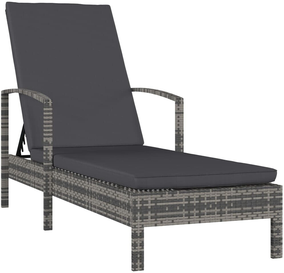 vidaXL Chaise longue avec accoudoirs en résine tressée anthracite