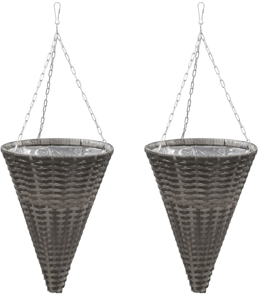 VidaXL 2 paniers suspendus à fleurs en résine tressée – gris