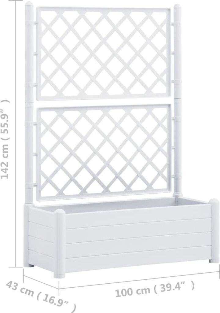 vidaXL Jardinière blanche avec treillis 100 x 43 x 142 cm