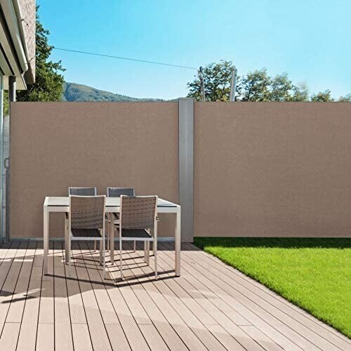 IDMarket Paravent rétractable double 3m x 1,6 m taupe