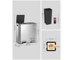 SONGMICS Poubelle de cuisine, 2 x 40 L, avec 15 sacs poubelles, 2 compartiments, seaux intérieurs en plastique et couvercles à charnière, hermétique, blanc et gris ULTB730W80