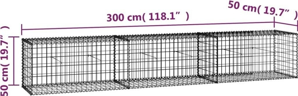 vidaXL Mur en gabion avec couvercles acier galvanisé 300 x 50 x 50 cm