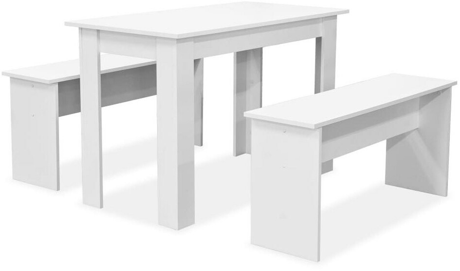 vidaXL Dining Table & Benches, White