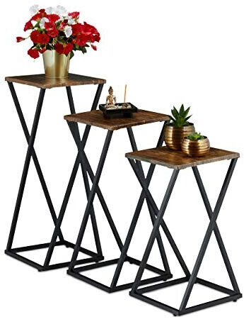 Relaxdays Lot de 3 étagères à plantes marron/noir (10031628)
