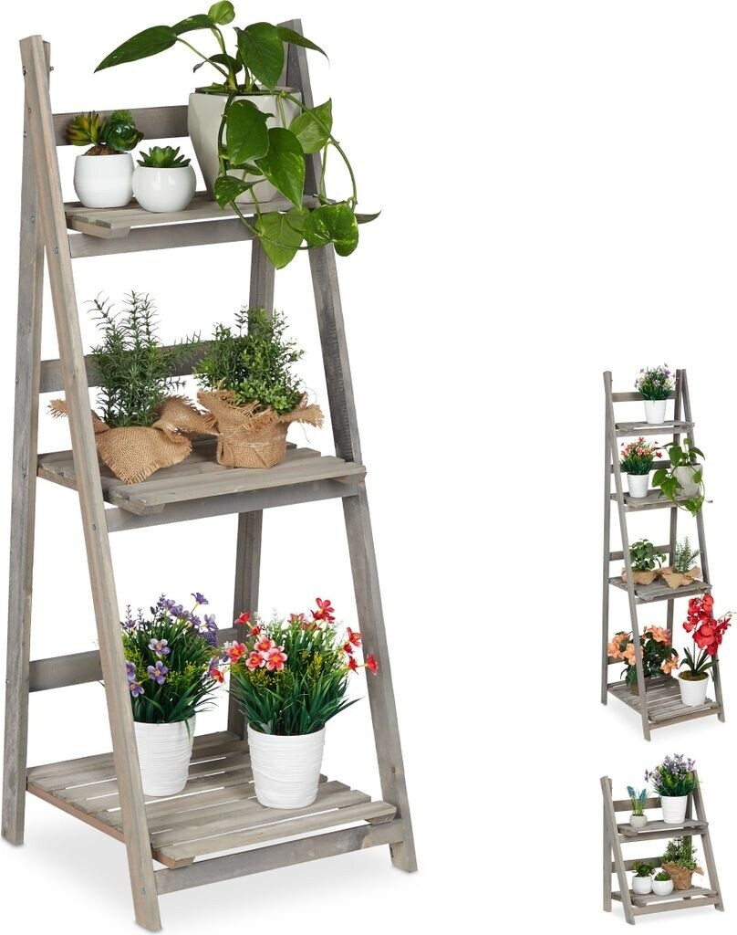 Relaxdays Étagère pour plantes en bois gris L (10026327_59)