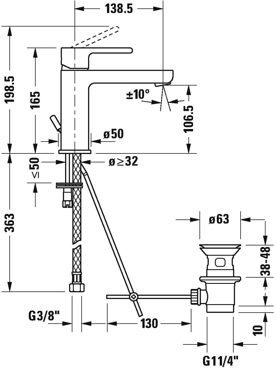 Einhebel-Waschtischmischer (B21020001010) | chrom € mit 138mm B.2 Ablaufgarnitur Preisvergleich 99,90 bei Duravit ab M-Size