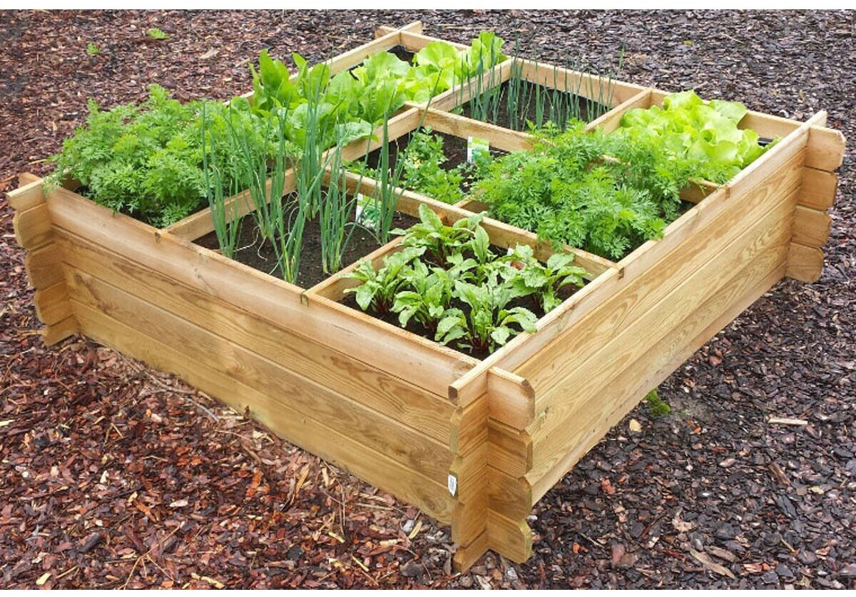Habitat et Jardin Carré potager avec croisillons et géotextile – 1,20 x 1,20 x 0,40 m