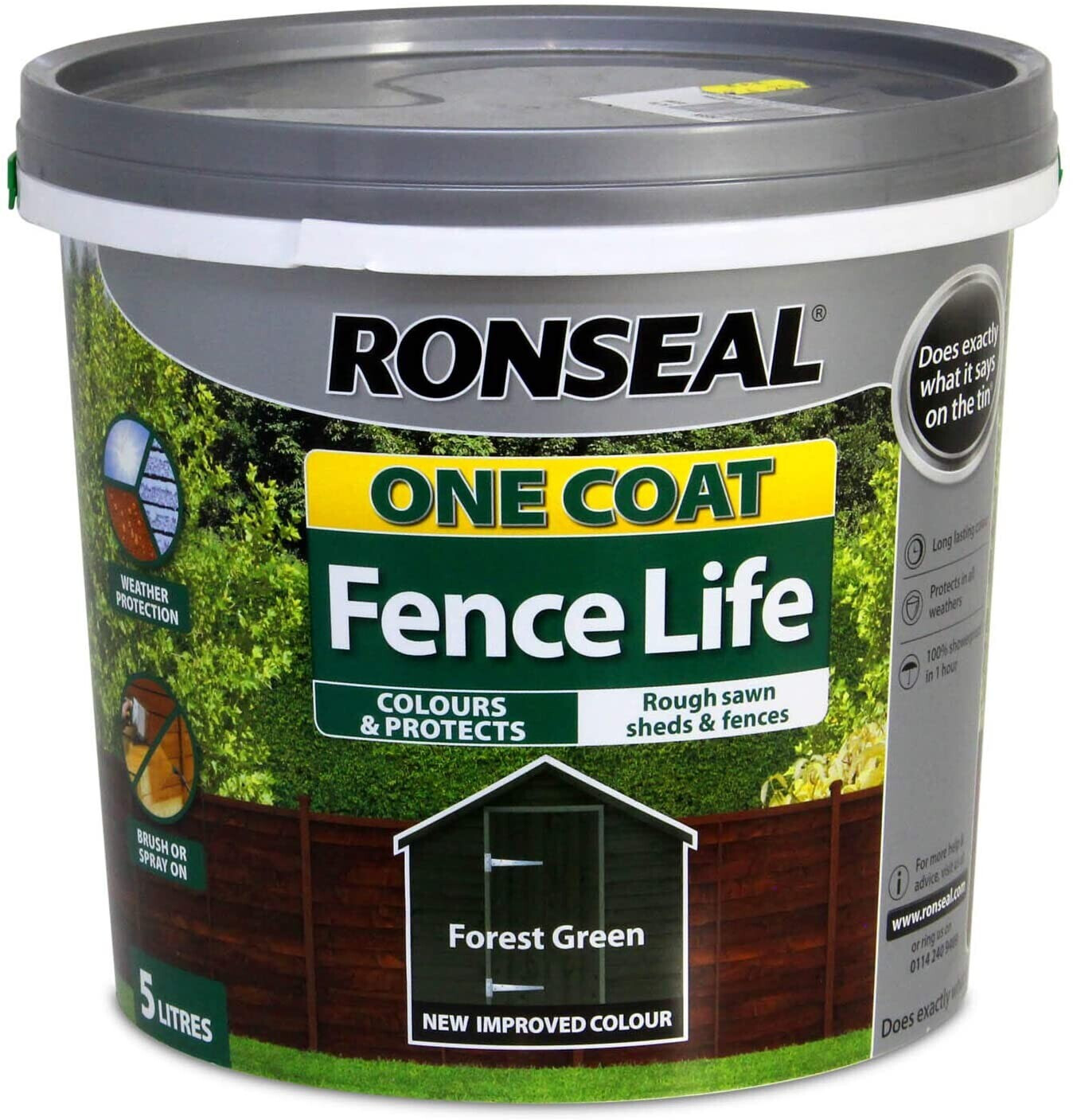 Ronseal RSLOCFLFG5L One Coat Fence, Forest Green, 5 Litre