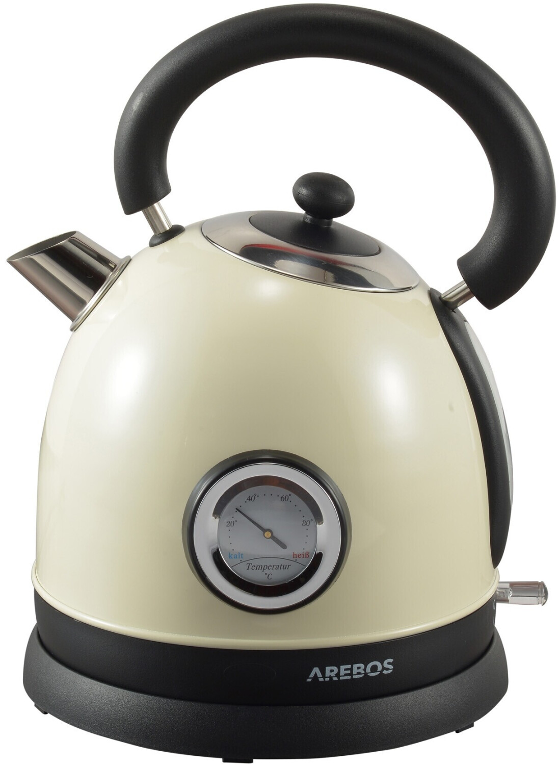 Arebos Kettle tea kettle stainless steel retro design with temperature display 1.8L 3000W beige