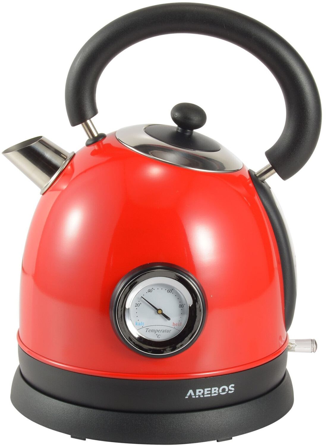 Arebos Electric kettle tea kettle stainless steel retro design with temperature display 1.8L 3000W red
