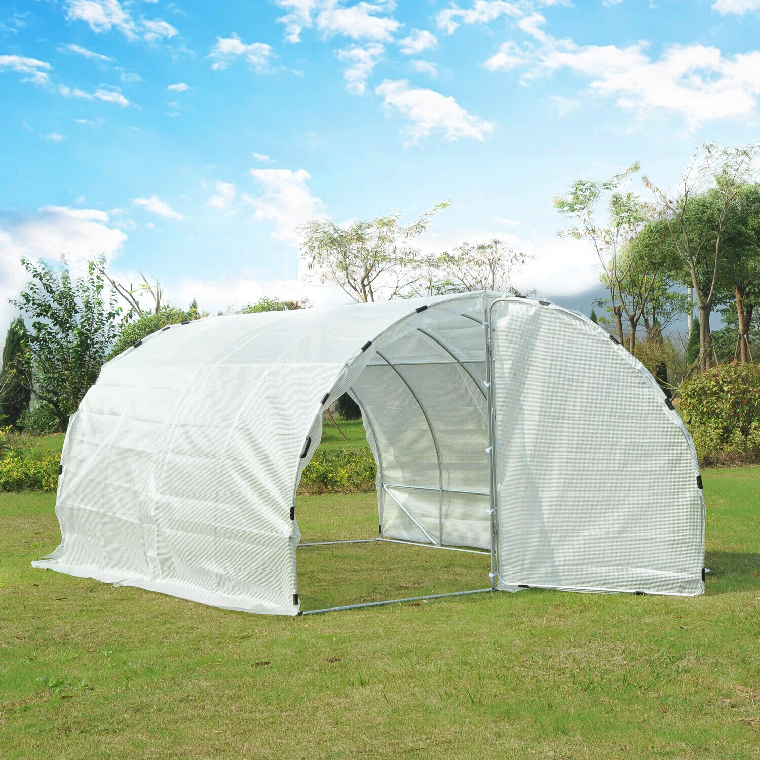 Outsunny Serre de jardin 12 m² blanche