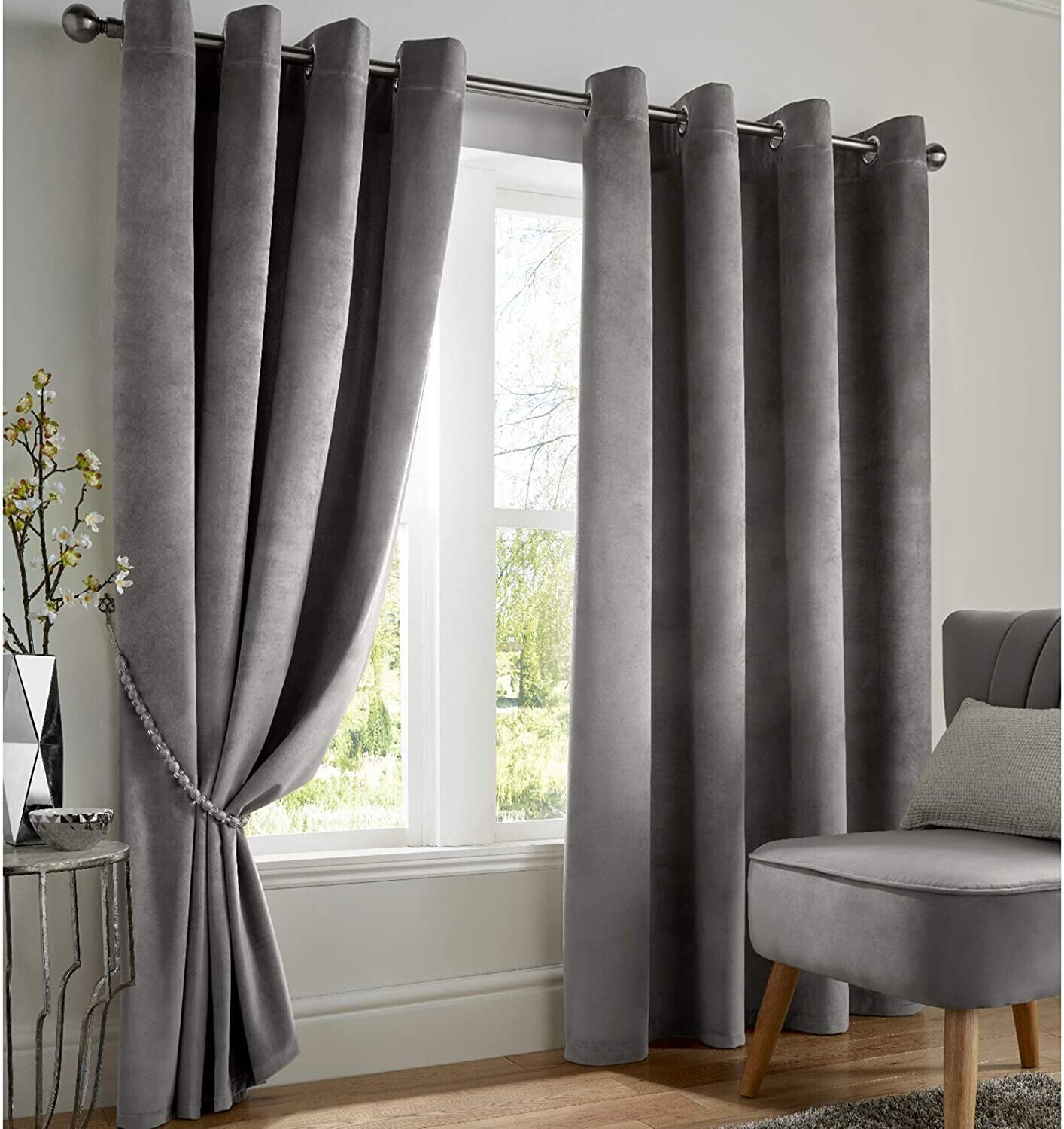 Alan Symonds Thermal Blackout Curtains, Silver (168 x 183cm)