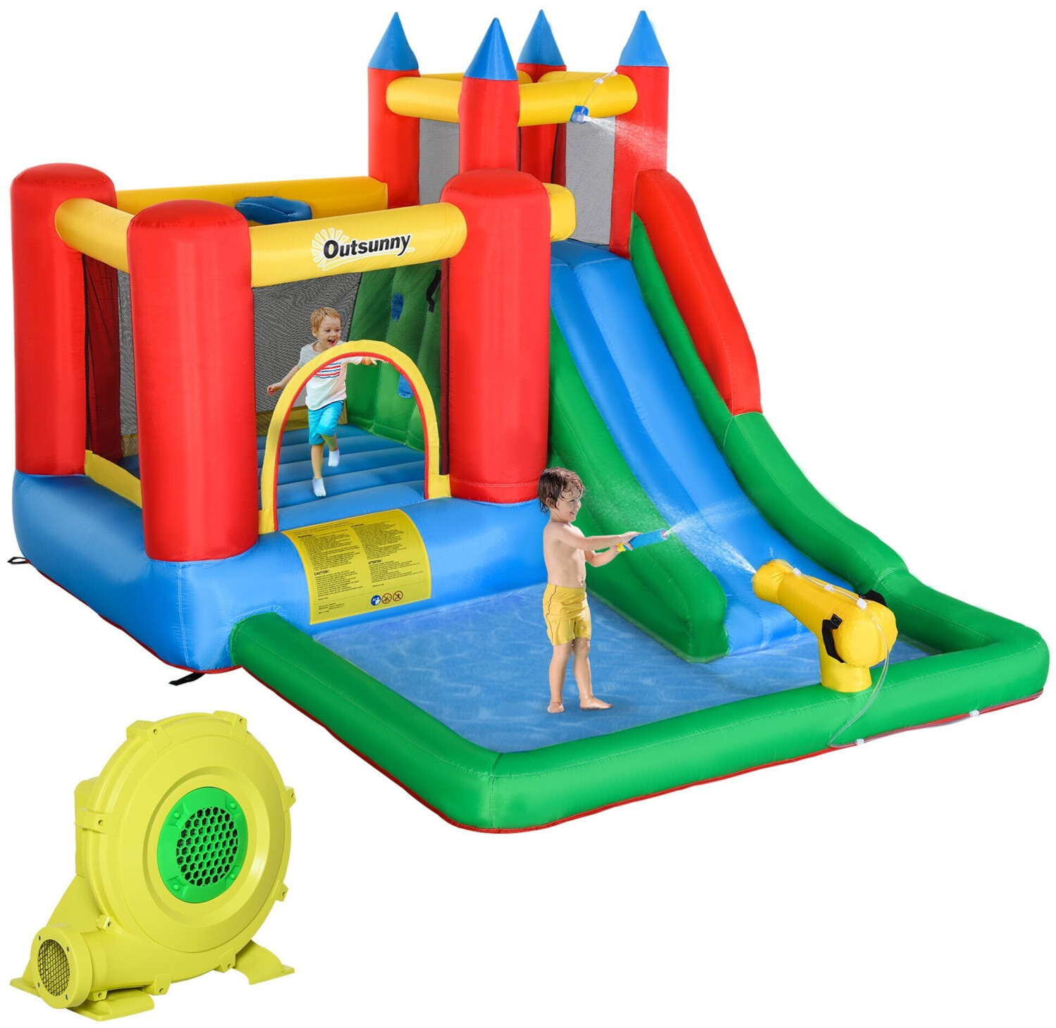 Outsunny Inflatable Bouncy Castle with Water Cannon for 4 Children
