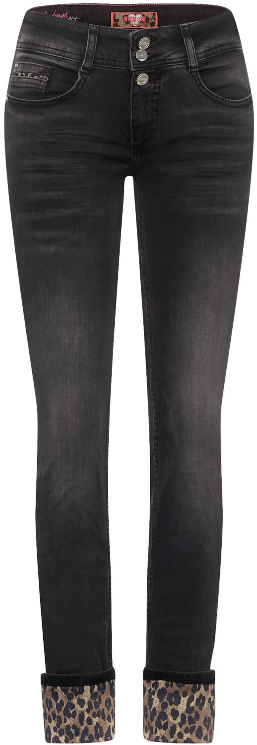Street One Denim pants with leo print black heavy random bleach