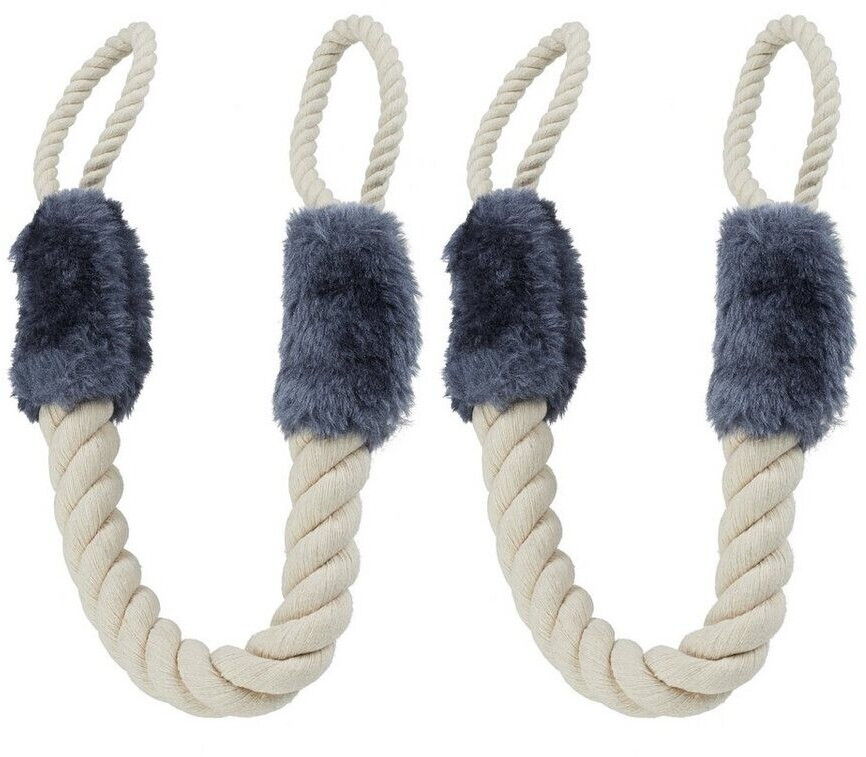Relaxdays Door cord clamp protection, set of 2, door stopper handle, baby door lock, soft, cotton, 57 cm, beige / blue-gray