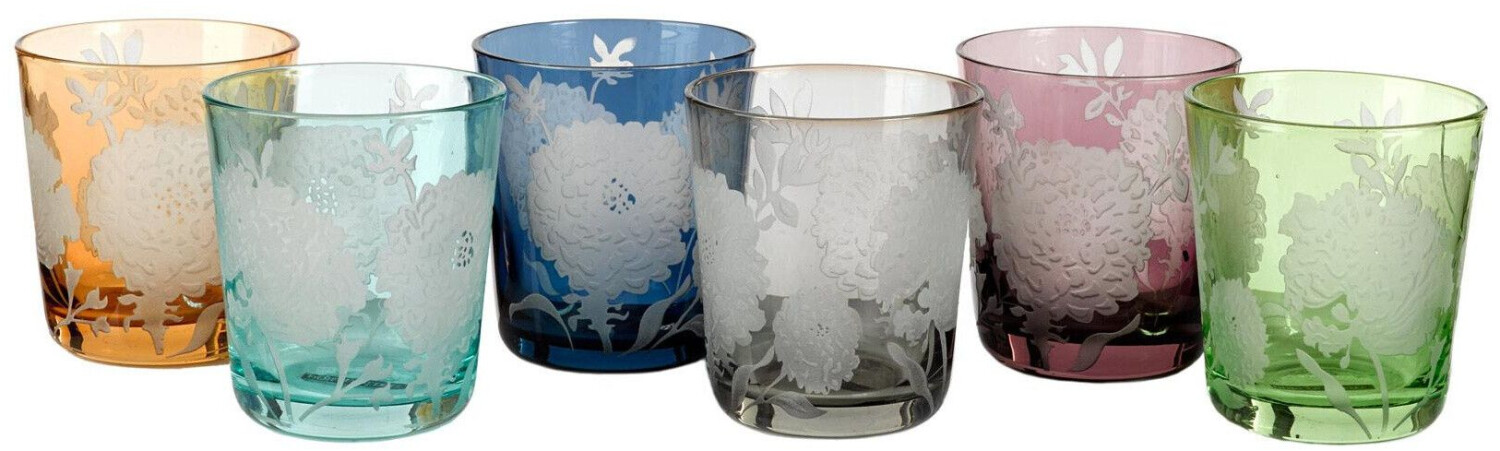 Pols Potten Peony glass set of 6 multicolored H 10cm x Ø 9cm