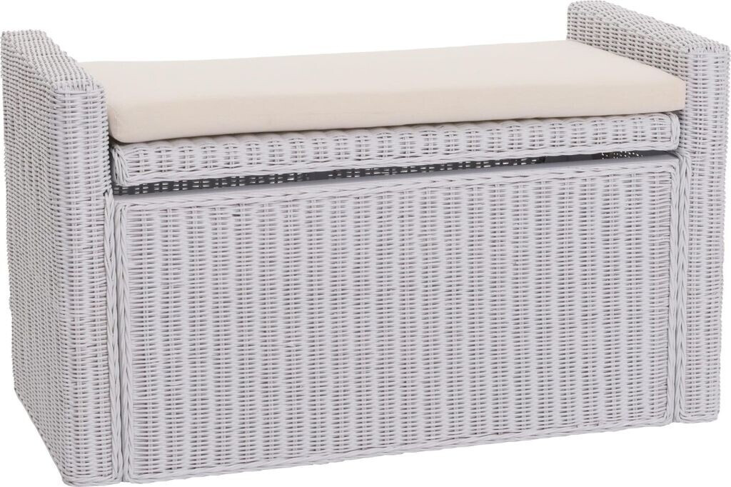 Mendler Aufbewahrungstruhe Genua mit Kissen 88cm weiß (17544)