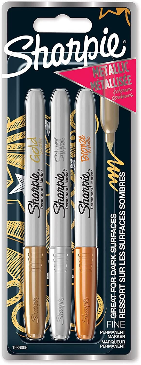 Sharpie Permanent Markers, Fine Point, Metallic, 3 Count - Tesco Groceries