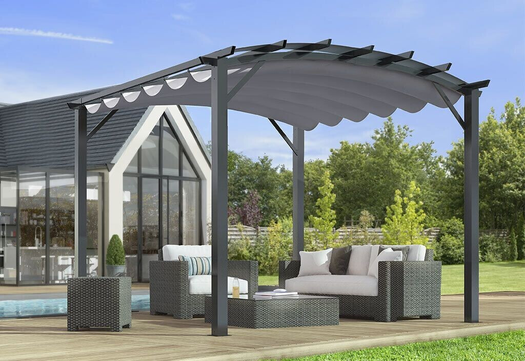 habrita Pergola arche avec toile coulissante 3,4 x 3,3 m gris (PER 3433 GN)