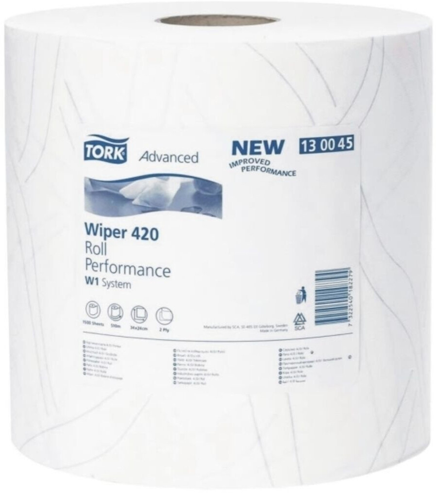 Tork Strong multipurpose paper wipes 510 m white 2 ply tissue W1 system 1 roll = 1500 sheets